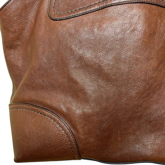 Cole Haan Leather Tote Bag Box Tote Chestnut Saddle II Bag Braided Handles 19" - Picture 5 of 16